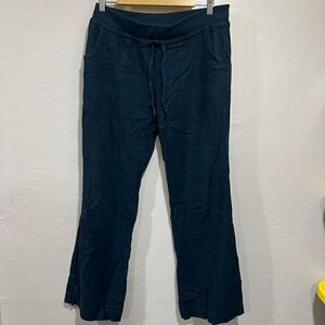 Love Tree Women Pants Linen Blend Navy Drawstring Capri Large